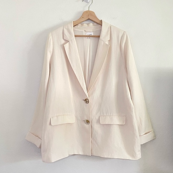 Cami NYC Owen Blazer Silk Linen Notch Lapel Button Front Jacket Ceramic Ivory XL - Picture 4 of 16